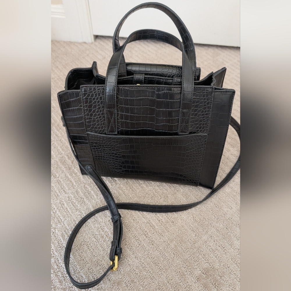 NWOT Fawn Medium Carryall Puse In Black Croc - Picture 7 of 8